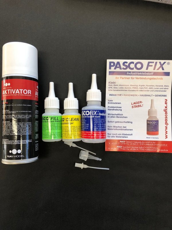 Pasco Fix Sekundenkleber 50ml Set plus Aktivator Spray